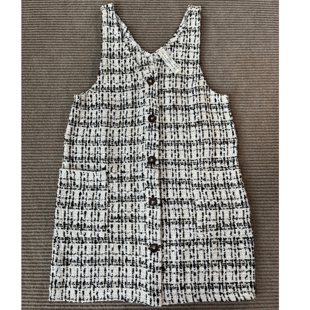 Heart and Arrow Black White Tweed Pinafore Jumper Dress Button Front Size 10